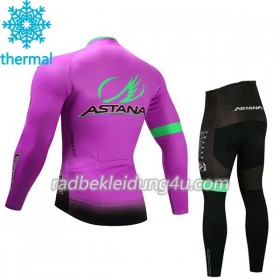 Set Langarmtrikot + Radhose Lange 2017 Astana Pro Team Kinder Winter Thermal Fleece N003